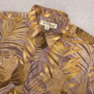 Tori Richard Honolulu Shirt Men's M Beige Palm Leave Print Cotton Lawn